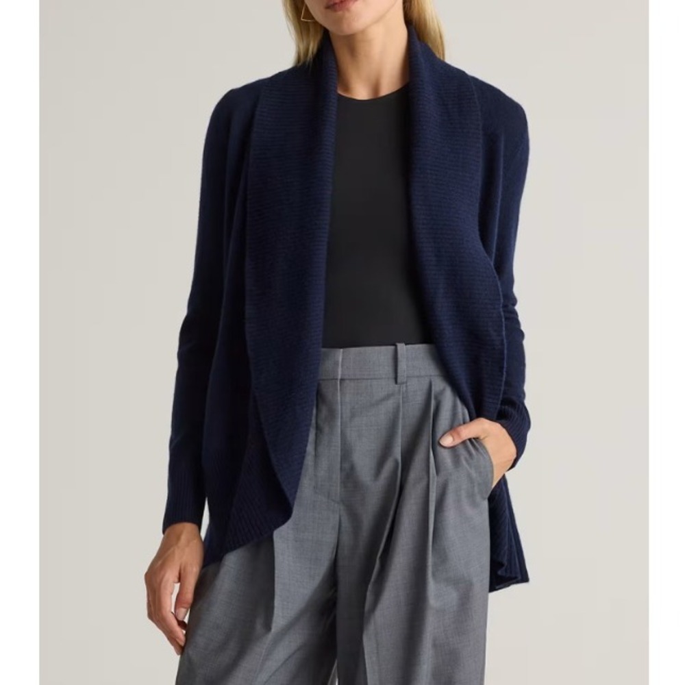 Quince Women's True Navy Mongolian Cashmere Open Cardigan Sweater Size M NWT